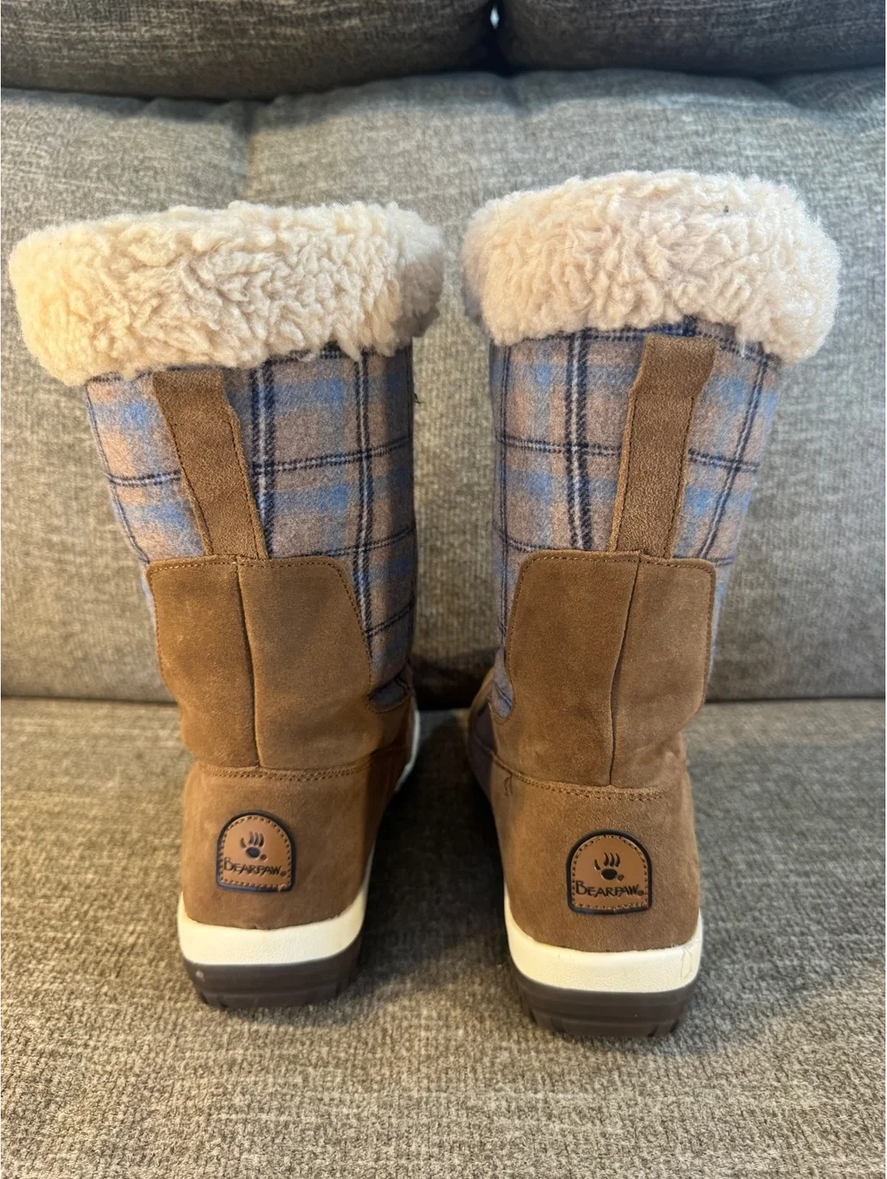 Bearpaw Lotus Hickory Suede Plaid Winter Boots Size 8 Waterproof